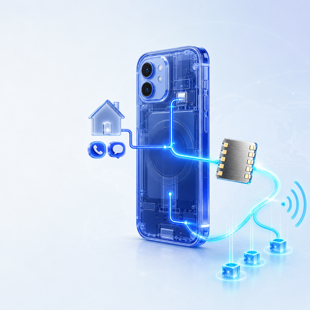 An iPhone keeping a home number active while a travel eSIM provides data